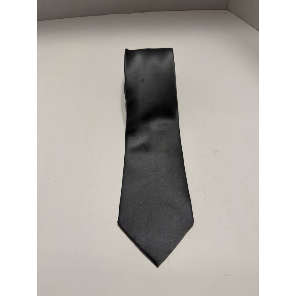 Croft & Barrow Mens Necktie Solid Charcoal Gray 100% Silk Satin Formal Dress Tie